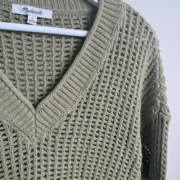 Madewell Oversize‎ Open Stitch Fisherman Pullover Sweater Heather Seedling NEW - Picture 5 of 8